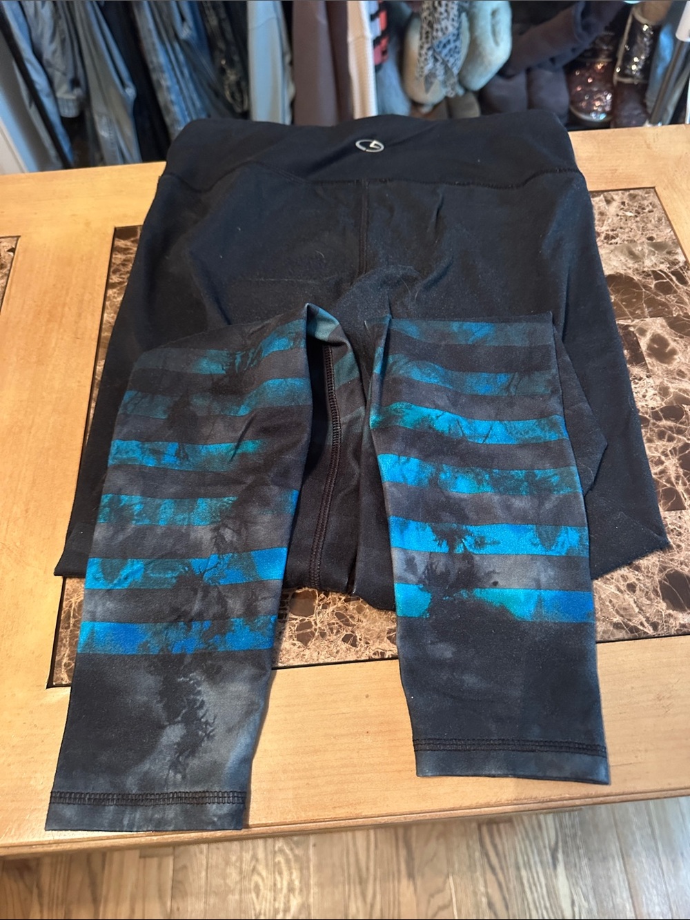 Champion Black Leggings with Blue Stripe Detail